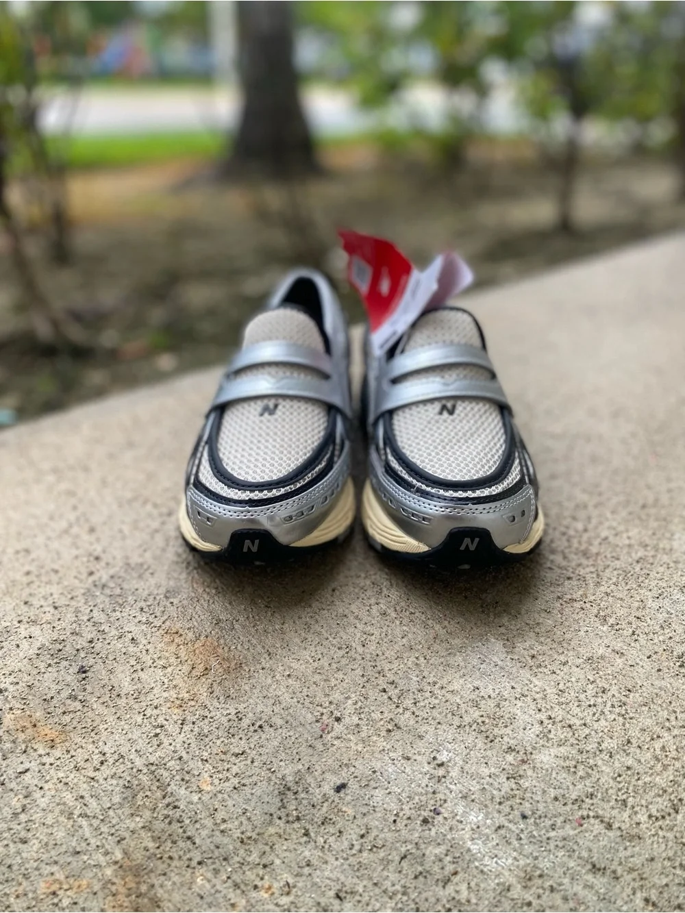 New Balance Silver, Black and Cream Slip-On Athletic Loafers
